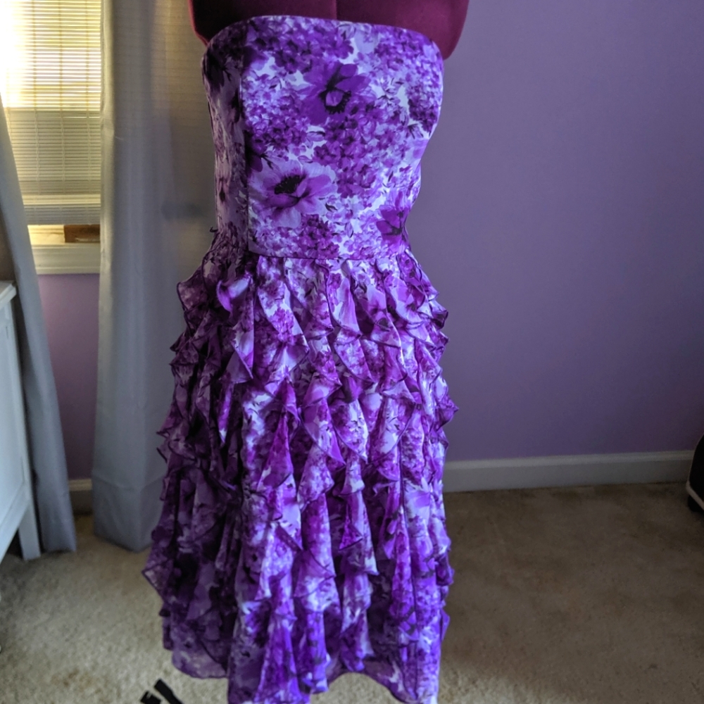Purple Floral Strapless Ruffle Dress White House Black Market 4